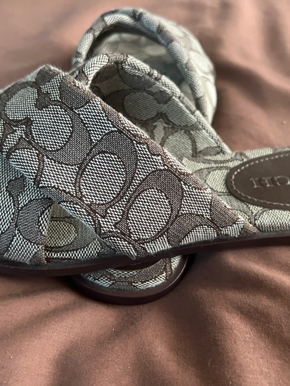 Coach Gray Signature Monogram Slip-On Sandals